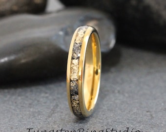 Poliertes Gold Blatt Meteorit Ring, Hochzeit Goldfolie Meteorit Ring 4 mm 6 mm 8 mm Ring Meteorit Folie Blattring Herren Trauringe Goldakzent