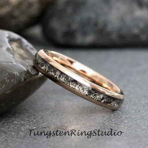 4mm Black Rutilated Quartz Ring Rose Gold Polish Tungsten Wedding Ring 8mm 6mm 4mm Rutilated Wedding Mens Ring Men & Women Polished Dome image 1