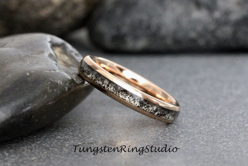 4mm Black Rutilated Quartz Ring Rose Gold Polish Tungsten Wedding Ring 8mm 6mm 4mm Rutilated Wedding Mens Ring Men & Women Polished Dome image 1