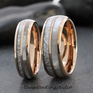 Mother of Pearl Meteorite Rose Gold Tungsten Wedding Ring Band 8mm 6mm 4mm Tungsten Carbide Anniversary Ring Mans Mens Rings Hawaiian