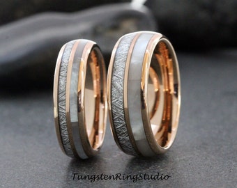 Mother of Pearl Meteorite Rose Gold Tungsten Wedding Ring Band 8mm 6mm 4mm Tungsten Carbide Anniversary Ring Mans Mens Rings Hawaiian