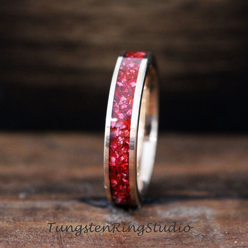 Ruby Inlaid Wring Red Ruby Ring, Rose Gold Red Ruby German Glass Wedding Tungsten Carbide ...