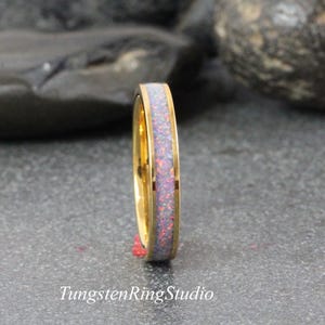 Unicorn Purple Opal Tungsten Carbide Ring Wedding Ring Women Men Opal Ring Dainty Stackable Ring Anniversary Ring