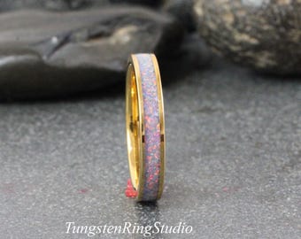 Unicorn Purple Opal Tungsten Carbide Ring Wedding Ring Women Men Opal Ring Dainty Stackable Ring Anniversary Ring