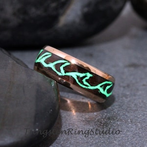 Wave Glow Ring Koa Wood Tungsten Rose Gold Mens Ring Wood Glow Ring Rose Gold Yellow Gold Black Man Ring Women Ring