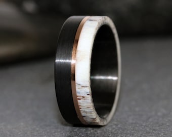 Mens Deer Antler Rose Gold Strip Black Tungsten Wedding Rings Bands Tungsten Carbide Anniversary Ring Mans Mens Rings
