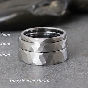 Hammer Tungsten Silver Grey Wedding 2 mm 4 mm 6 mm Ring Band Hammer tungsten wedding Ring Anniversary Rings Man Ring Women Ring