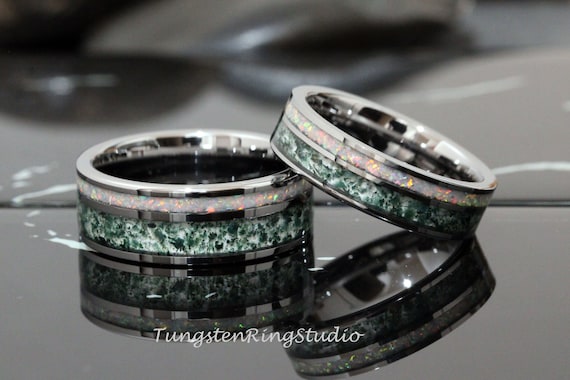 King Will - Anillo De Boda De Carburo De Wolframio Para Hombres, Natural, De 8 Mm, Color Negro Y Plateado Con Incrustaciones De Láminas Negras Y Doradas, Carburo De Tungsteno, Sin