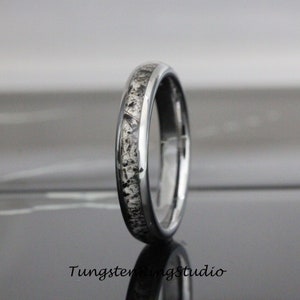 Dainty Black Rutilated Quartz Ring Silver-Gray Polish Tungsten Wedding Ring 4mm 6mm 8mm Wedding Mens Ring Men & Women Polished Dome