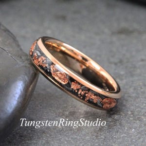 Kupfer Blatt Meteorit Ring Rosegold Hochzeit Foil Meteorit Ring 4 mm 6 mm 8 mm Ring Meteorit Folie Blatt Ring Herren Eheringe Gold Akzent