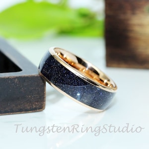 Nebula Ring Rose Gold Polished Tungsten Wedding Ring Blue Sandstone Gold Silver Black Ring Outer Space Mens Ring Men & Women zdjęcie 4