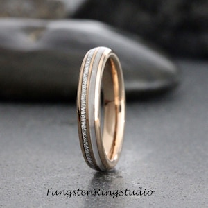 4mm Dainty Mother of Pearl Meteorite Rose Gold Tungsten Wedding Ring Band 8mm 6mm Carbide Anniversary Ring Mans Mens Rings Hawaiian