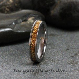 Dainty Citrine Yellow Glass Wedding Silver Gray Tungsten Carbide Ring 4 6 8mm Women Mens Ring Band Yellow Gold Anniversary Band Anniversary