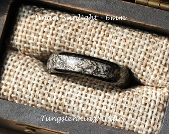 Black Rutilated Quartz Ring 8mm 6mm 4mm Black Polish Tungsten Wedding Ring Rutilated Wedding Mens Ring Men & Women Polished Dome