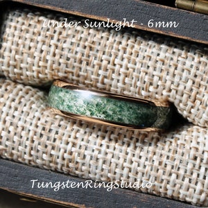 Moss Agate Ring 8mm 6mm 4mm Rose Gold Polish Tungsten Wedding Ring Moss Agate Gold Silver Black Ring Mens Ring Men & Women