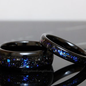 Meteorite Nebula Matching Ring Set His and Hers Ring Set Black 4mm 6mm 8mm Men Women Ring Outer Space Ring Wedding Anniversary Ring Tungsten image 3