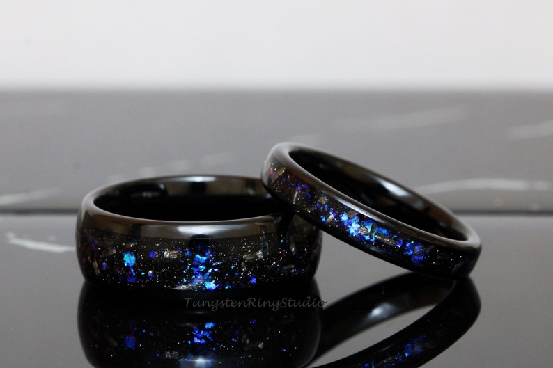 Meteorite Nebula Matching Ring Set His and Hers Ring Set Black 4mm 6mm 8mm Men Women Ring Outer Space Ring Wedding Anniversary Ring Tungsten image 3