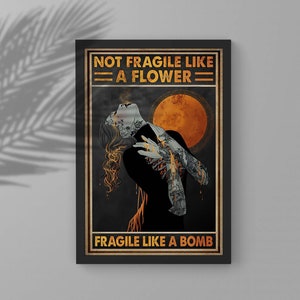 Not Fragile Like A Flower Fragile Like A Bomb Poster Canvas, Vintage Witch Halloween Canvas, Retro Feminist Wall Art Gift For Women