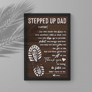 Stepped Up Dad Poster, Personalized Step Dad Canvas With Kids Name, Bonus Dad Footprint Wall Art, Fathers Day Gift For Step Dad