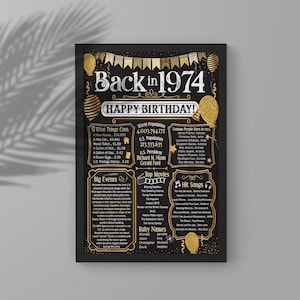 1974 年に戻ってハッピーバースデーポスターキャンバス、50 歳の誕生日の壁アート、1974 年を思い出すプリント、男性と女性への 50 歳の誕生日のギフト