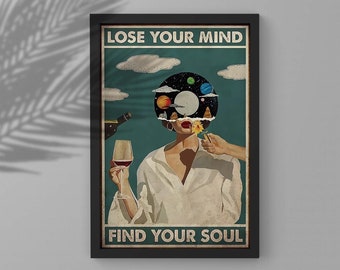 Lose Your Mind Find Your Soul Vintage Music Poster, Pot Head Music Notes Art Print, Vinyl Print Canvas, Vintage Music Wall Decor Living Room