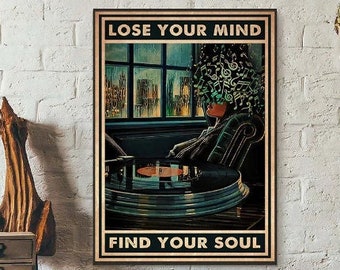 Lose Your Mind Find Your Soul Vintage Music Poster, Pot Head Music Notes Art Print, Vinyl Print Canvas, Vintage Music Wall Decor Living Room