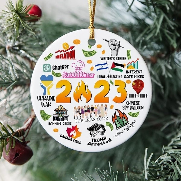 2023 Christmas Ornaments, 2023 Year in Review Christmas Ornaments, 2023 Annual Events Hot Topics Ceramic Ornament, Funny Christmas Bauble