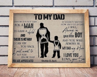 Pôster personalizado para meu pai, "Eu sei que não é fácil para um homem criar um filho", impressão em tela vintage de pai e filho, presente de dia dos pais para o pai