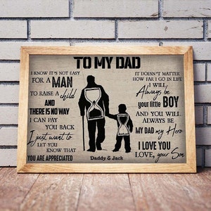 Personalized To My Dad Poster, I Know It's Not Easy For A Man To Raise A Child Print, Vintage Dad And Son Canvas, Fathers Day Gift For Dad