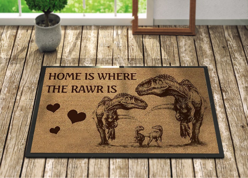 Home is Where the Rawr is Doormat Funny Doormat Dinosaur Etsy