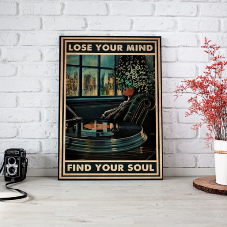 Lose Your Mind Find Your Soul Vintage Music Poster, Pot Head Music Notes Art Print, Vinyl Print Canvas, Vintage Music Wall Decor Living Room image 2