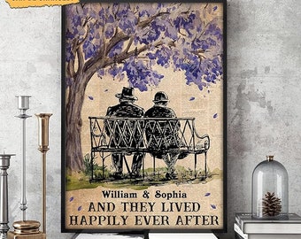 Y vivieron felices para siempre. Póster en lienzo, regalo personalizado para parejas mayores (esposa/esposo), ideal para aniversarios, cumpleaños y despedidas de soltera. Decoración de pared.
