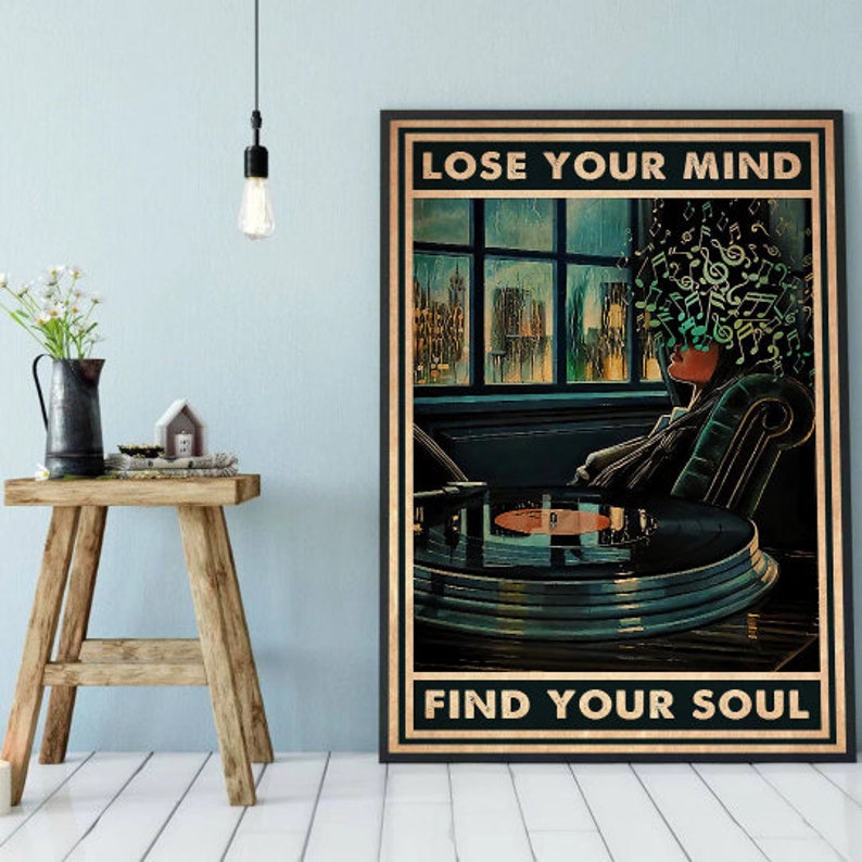 Lose Your Mind Find Your Soul Vintage Music Poster, Pot Head Music Notes Art Print, Vinyl Print Canvas, Vintage Music Wall Decor Living Room image 3