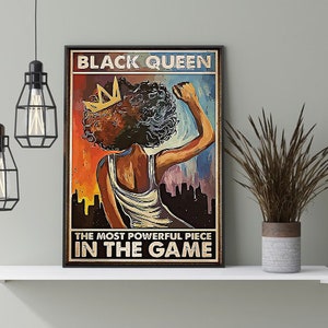 ブラック クイーン ポスター、ゲームで最も強力なピース ポスター、アフリカ系アメリカ人プリント、ブラック プライド ポスター、ガーデニング キャンバス