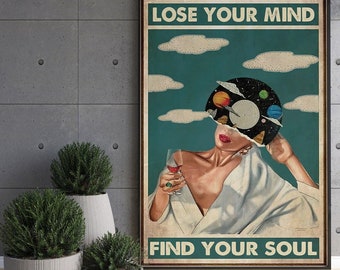 Lose Your Mind Find Your Soul Vintage Music Poster, Pot Head Music Notes Art Print, Vinyl Print Canvas, Vintage Music Wall Decor Living Room