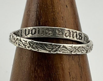 Vintage Floral Hidden Message Sterling Silver Band Ring, UK Size S, US Size 9 1/4, EU Size 60