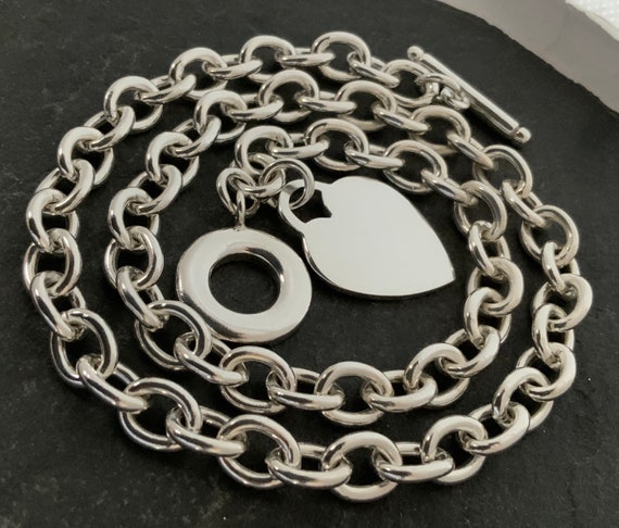 Vintage Heavy Sterling Silver Heart T-Bar Ring Ne… - image 1