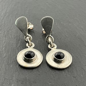 Vintage Onyx Heavy Sterling Silver Dangle Stud Earrings