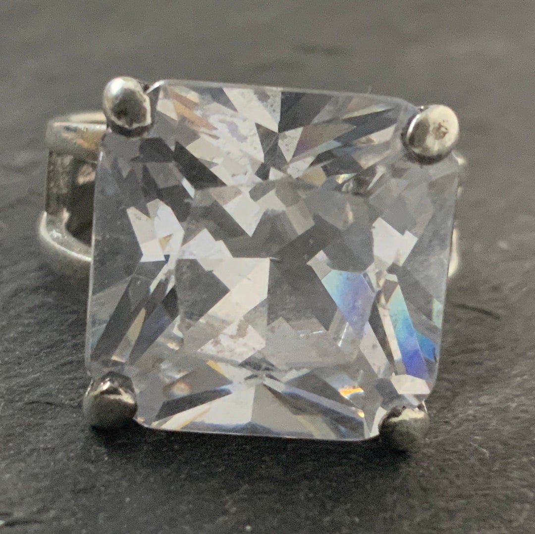 Vintage Sterling Silver Cubic Zirconia Statement Ring Size R Etsy
