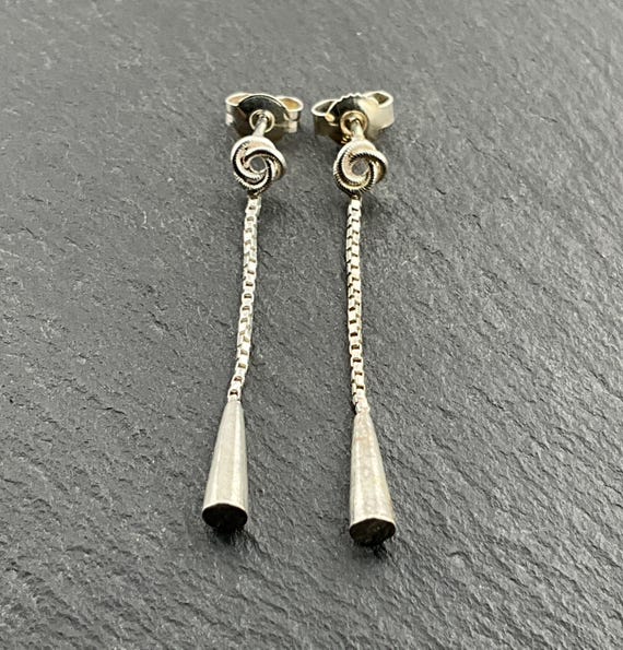 Vintage Sterling Silver Dainty Knot Dangle Stud Earrings