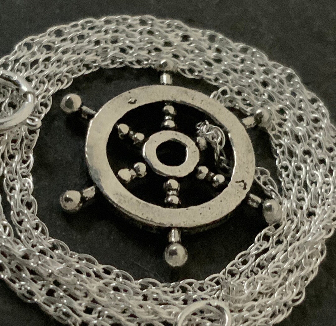 Vintage Sterling Silver Steering Wheel Pendant Necklace Etsy