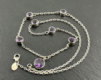 Vintage Sterling Silver Purple Cubic Zirconia Fancy Pendant Necklace