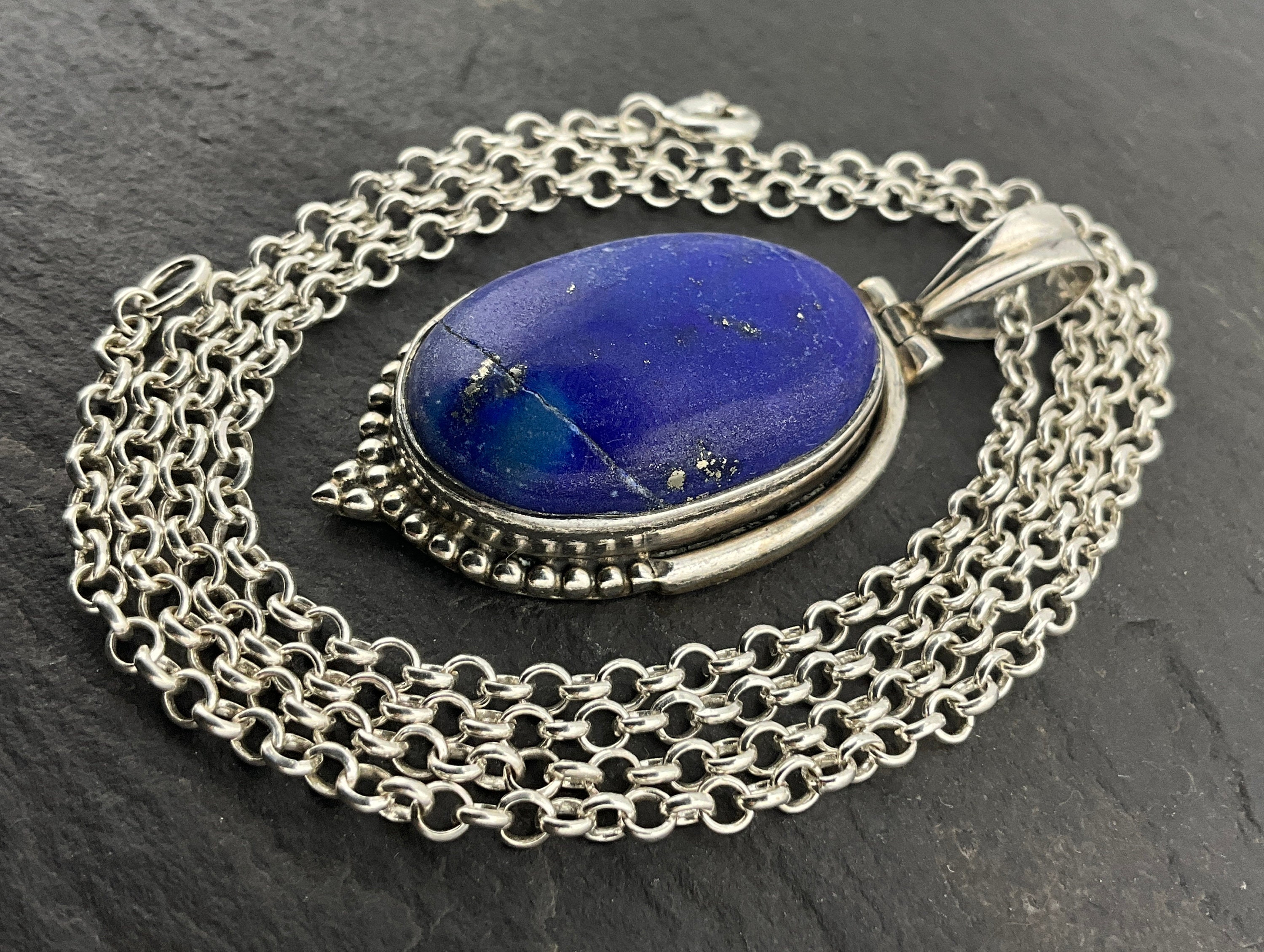 Vintage Large Heavy Sterling Silver Lapis Lazuli Pendant