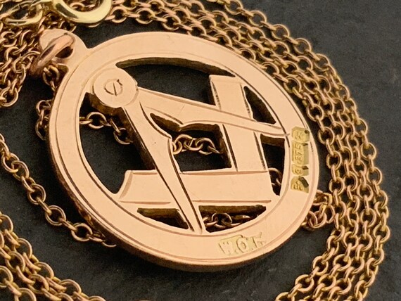 Antique 9ct Rose Gold Masonic Pendant Necklace - image 3