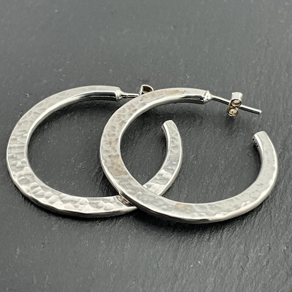 Vintage Heavy Sterling Silver Hammered Hoop Stud Earrings