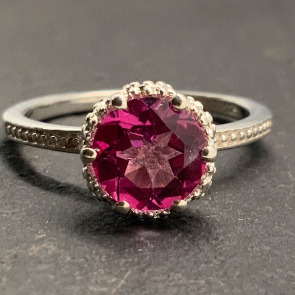 Vintage Ruby Sterling Silver Dainty Solitaire Ring, UK Size L, US Size 5 1/2, EU Size 50 3/4