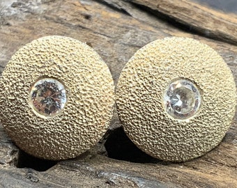 Vintage Sterling Silver Round White Gemstone Stud Earrings