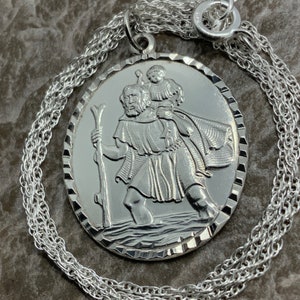 Vintage Solid Sterling Silver St Christopher Pendant Necklace