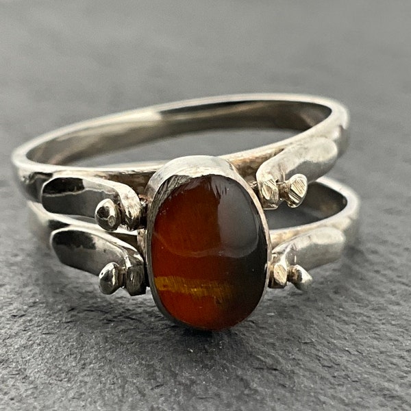 Vintage Amber & Turquoise Sterling Silver Statement Reversible Ring, UK Size O, US Size 7, EU Size 54