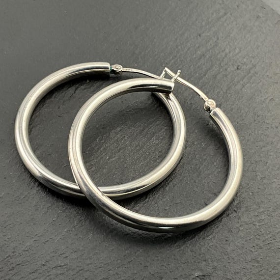 Vintage Sterling Silver Big Hoop Dangle Stud Earrings
